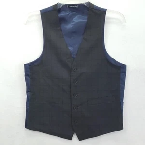 Nick Graham Vest Mens Small Gray Plaid Suit Waistcoat Adjustable Back Navy - Picture 1 of 10