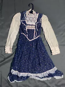 Vintage Gunne Sax dunkelblau geblümt mit Spitze und Schere lange Ärmel kleines Kleid - Bild 1 von 13