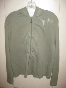 Sz L Pale Green Hoodie Full Zipper Silver Studs & Light Green Design by Only - Picture 1 of 9