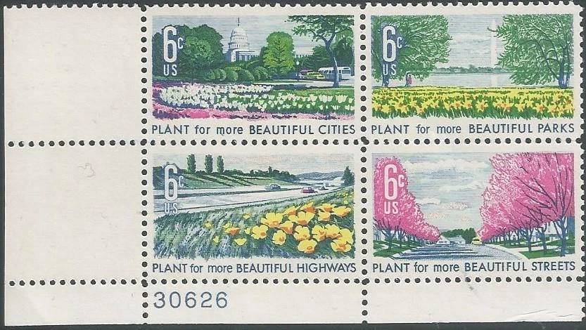 Bloque de placas de 4 sellos - Scott 1365-68 - 6 centavos - Planta para la belleza - 1969 - MNH Foto 1 de 1
