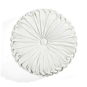 Round Pleated Soft Velvet Decorative Throw Pillow, 1 Count, 15" Diameter, - Picture 1 of 6