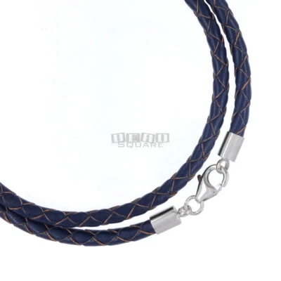 Collar/pulsera de plata de ley con cordón de cuero genuino trenzado de 4 mm broche de langosta Foto 1 de 3