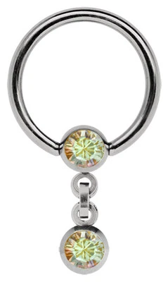 Piercing Capezzolo Gioiello Anello Titanio Bcr 1,6mm Con 2 Pietra Sfere IN 5mm E - Immagine 1 di 2