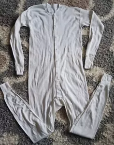 Tuta Unione Bianca Vintage Cotone USA Pellegrino Trappola Porta Lungo Johns Tg S - Foto 1 di 3