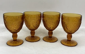 Vintage Indiana Glass Co.~Tiara~Amber~Goblets~Set Of 4 - Picture 1 of 5