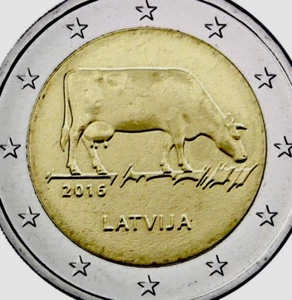 Latvia 🇱🇻 2 Euro Coin 2016 Dairy Farming Cow UNCMilking Milk Animal grass - Picture 1 of 3