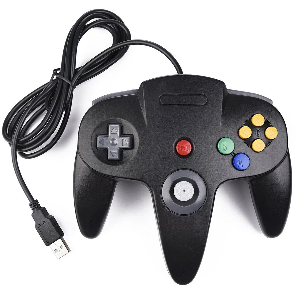 Classic Retro N64 Bit USB Wired Controller for PC and MAC - Black