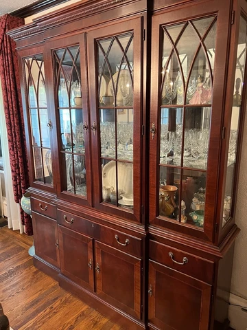 Ethan Allen Cherry Two Piece Breakfront China Cabinet Cover