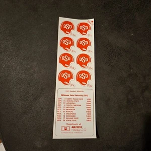 1979 Oklahoma State Cowboys Schedule Sticker Sheet Jimmy Johnson Football NOS - Picture 1 of 10