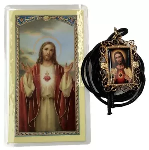 Medal Of Sacred Heart Of Jesus And Holy Card With The Healing Prayer At Bedtime. - Picture 1 of 3