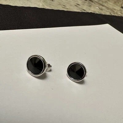 Signed Swarovski Silver Tone & Black Crystal Clip On Earrings - Please Read - Image 1 of 4