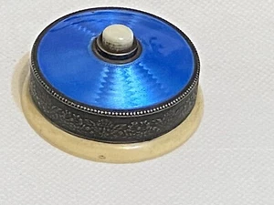 UNIQUE ANTIQUE STERLING SILVER AND BLUE GUILLOCHE ENAMEL DOORBELL c 1900 - Picture 1 of 10