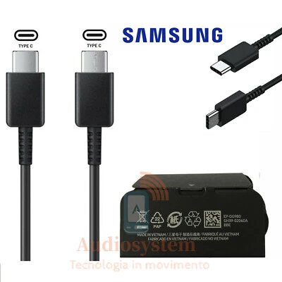 CAVO USB TYPE C / C ORIGINALE SAMSUNG per CARICABATTERIA EP-TA800 TA845 NERO - Immagine 1 di 4