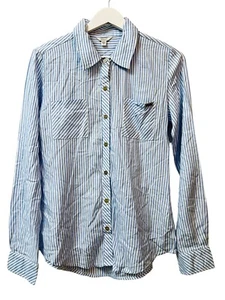 Guess Women's Button Up Shirt Top Size S Striped Blue White L/S Rayon NWT - Picture 1 of 9