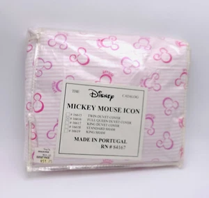 Disney Mickey Mouse Signatur Rosa Streifen Full Queen Bettbezug Symbol - Bild 1 von 9