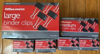 Lote de 6 clips de carpeta negros Office Depot. Grande, mediano y pequeño. Foto 1 de 2