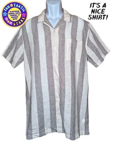 MENS SHIRT. MUTUAL WEAVE. GREY IVORY STRIPED. SHORT SLEEVE BUTTON UP. Sz L Tall - Picture 1 of 14