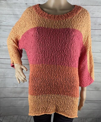 Suéter Royal Robbins XL Naranja Rosa Rayas Anchas Tejido Texturizado 100% Algodón Foto 1 de 4