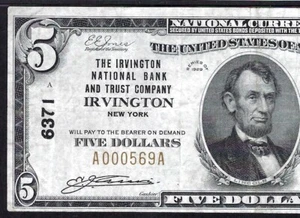 🇺🇸NY  1929 $5 ♚♚IRVINGTON, NEW YORK♚♚ PMG VERY FINE 30 VERY RARE!!! - Picture 1 of 3