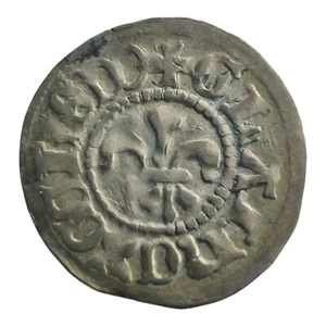 1350-1550 Strasbourg Kreutzer Small Silver Coin w/ Fleur De Fleur-de-Lys 8H - Picture 1 of 2