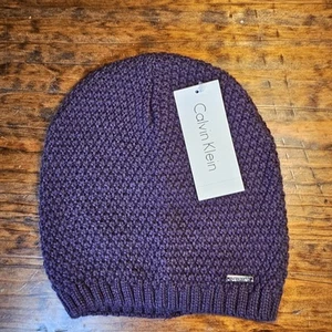 Neu mit Etikett Calvin Klein Beanie Mütze lila Strick Acryl lässiger Stil Damen Einheitsgröße - Bild 1 von 7