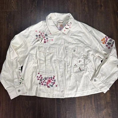 Anthropologie Dolan Floral Embroidered Cropped Chore Jacket Size 3X Colorful - Image 1 of 4