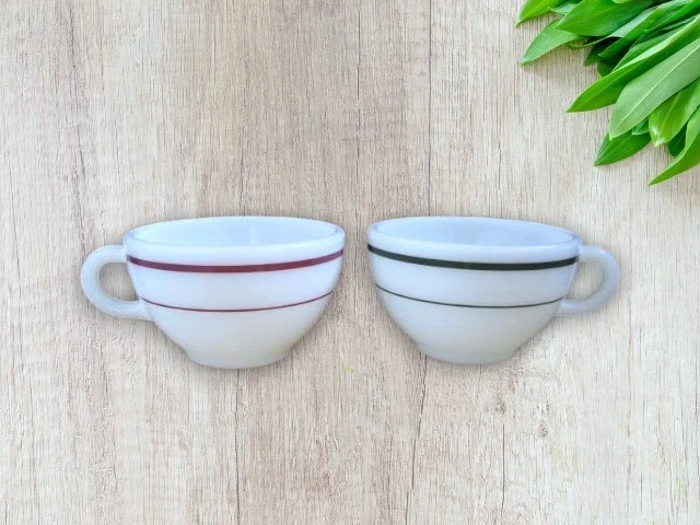 Pyrex US Navy Mug Set 2 pcs Green & Burgundy Bands Used Collectible - Image 1 of 4