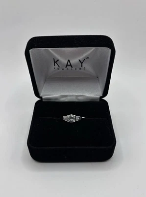 Engagement Ring 14k Gold 1/2 Carat Round & Baguette 3-Stone Ring Kay Jewelers - Image 1 of 4