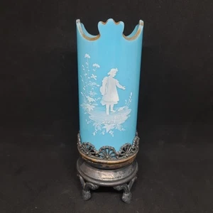 Antico vaso blu Mary Gregory con supporto piatto quadruplo Simpson Hall Miller - Foto 1 di 7