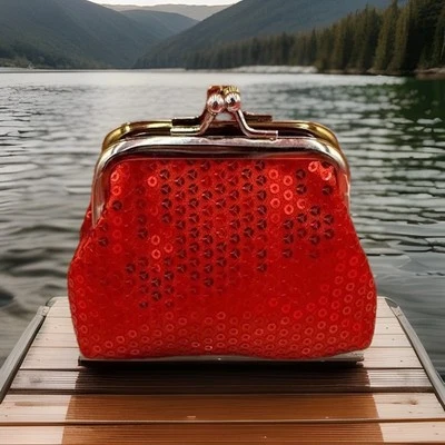 Кошелек для монет красный с блестками блестящий блестящий поцелуй замок застежка маленький - Изображение 1 из 4