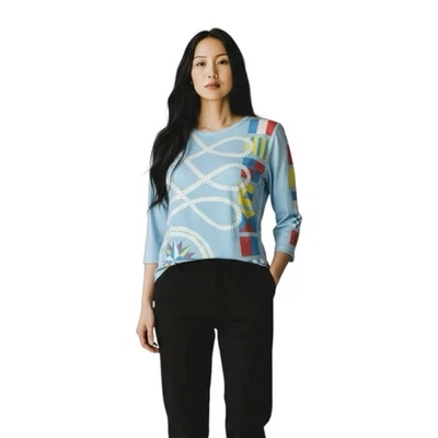 Camiseta J. McLaughlin Catalina Tela Firma Estampado Cuerda Náutica Top Talla Pequeña Foto 1 de 4