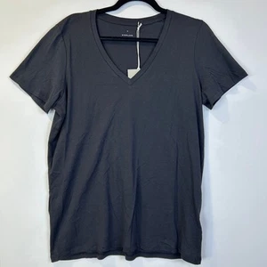 Everlane Organic Cotton V-Neck Short Sleeve T-Shirt Black Women XL NWT - Picture 1 of 7