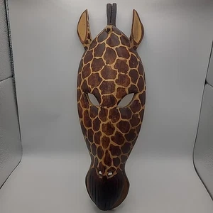 Handgeschnitzte Holz Giraffe Tier Maske Wandbehang Volkskunst 15" L - Bild 1 von 16