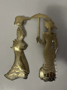 Vintage Home Interior Brass Victorian Ladies Set of 2 Wall Art Decor - Picture 1 of 6
