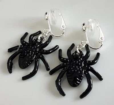 OHRCLIPS CLIPS  VERSILBERT SCHWARZE SPINNEN SILIKONPOLSTER - Bild 1 von 3