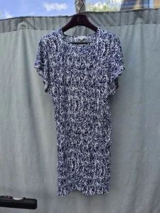 Jigsaw Blue White Floral Printed Linen Jersey Shift Dress Size M VGC - Picture 1 of 4