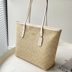 F58292 Coach Khaki / White City Zip Tote in Signature Leather Outlet NWT - Picture 1 of 7
