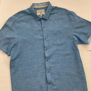 International Report XL Blue Linen Blend Short Sleeve Shirt Blue Resort Travel - Picture 1 of 5