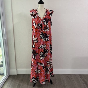 Mud Pie Tiered Maxi Floral Dress 100% Cotton Boho Ruffle V -Neck Sz L - Picture 1 of 8