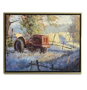 Hungryartist -Original Oil Painting of a Farm Machine  on Canvas 12x16 Framed - Picture 1 of 6