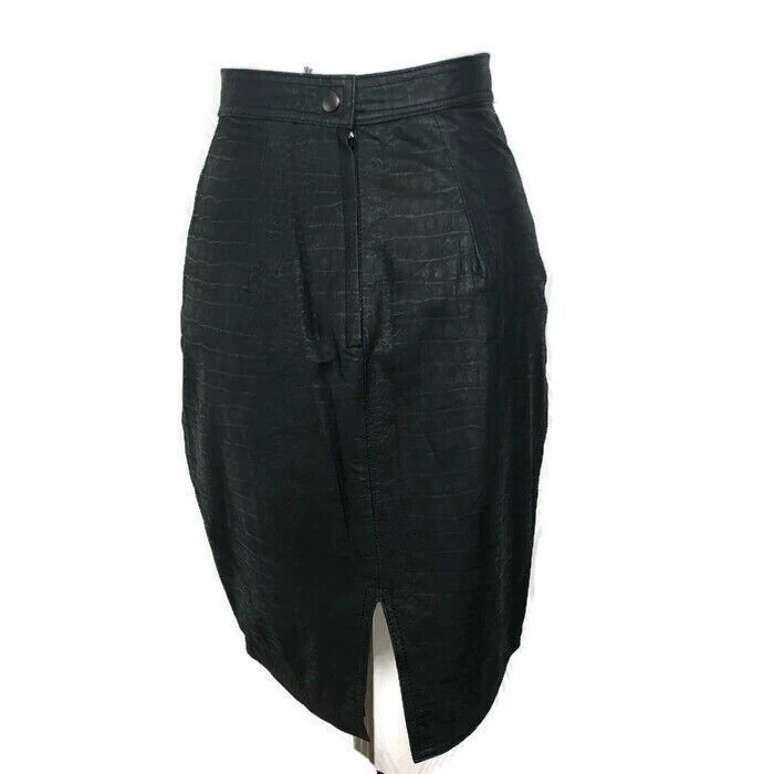 Falda de cuero vintage Greg Adams para mujer talla 9 10 cintura alta negra estampada Foto 1 de 4