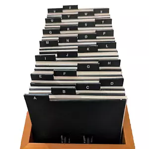 Retro Rotary Index A-Z Card File Organizer Wooden Base Black Tabs Office Storage - Picture 1 of 15