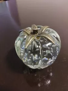 Vintage heavy glass tomato figurine/paperweight. Bubbles /metal leaf. 6cm x 6cm - Picture 1 of 3