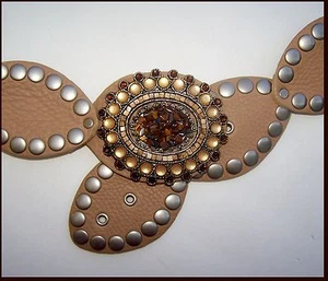 Leatherock Polished Stone & Swarovski Crystal HIP Belt 32" to 36" Made In USA - Picture 1 of 12