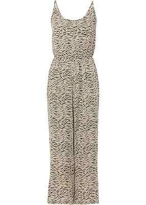 Jumpsuit Gr. 44 Sand Schwarz Zebra Bedruckt Damen Overall Hosenanzug Neu - Bild 1 von 1