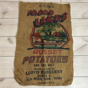 10,000 Lakes Burlap Sack 100 Lbs Potatoes Elk River Minnesota - Picture 1 of 7