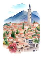 Albania Watercolor Painting Country City Art Print