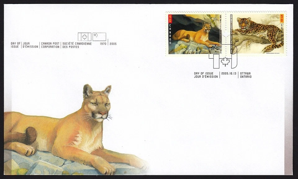 PUMA, LEOPARD = CANADA-CHINA JOINT ISSUE = Official FDC Canada 2005 - Image 1 of 1