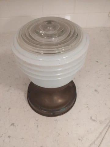 Antique Glass Shade Bronze or Brass (??) Semi Flush Mount Ceiling Light Fixture Cover