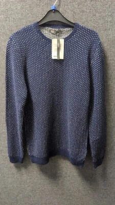 Asos Lambswool Rich Crew Neck Jumper Navy & White UK M Ln054 DD 01 - Image 1 of 4